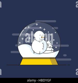 Pupazzo di neve nel globo di Natale con la neve. Design piatto illustrazione vettoriale. Illustrazione Vettoriale