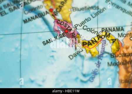 Foto di una mappa di Costa Rica e la capitale San Jose . Foto Stock