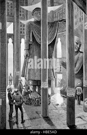 Le grandi statue di Buddha a Mandalay, birmania, myanmar, illustrazione, xilografia dal 1880 Foto Stock