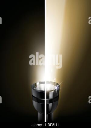 Confronto della torcia efficacie luminosa - forte e debole luce 3D illustrazione Illustrazione Vettoriale