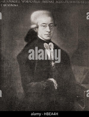 Wolfgang Amadeus Mozart, 1756 - 1791. Il compositore austriaco e musicista. Visto qui indossa l'ordine del Golden Sperone, 1777. Foto Stock