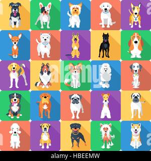 Modello senza cuciture con cani design piatto Illustrazione Vettoriale