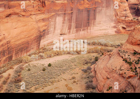 Casa Bianca le rovine e i Canyon De Chelly dalla Casa Bianca si affacciano, Hisatsinom Anasazi Cliff Dwellings, Canyon De Chelly National Monument, Navajo compit Foto Stock