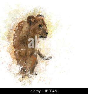 Lion Cub acquerello Foto Stock