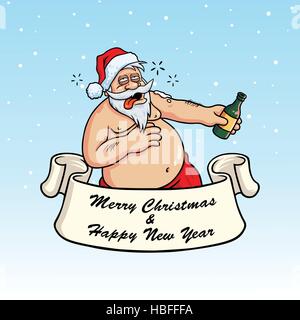 Ubriaco Babbo Natale bevendo Booze Illustrazione Vettoriale