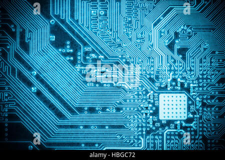 Circuito blu sullo sfondo della scheda Foto Stock