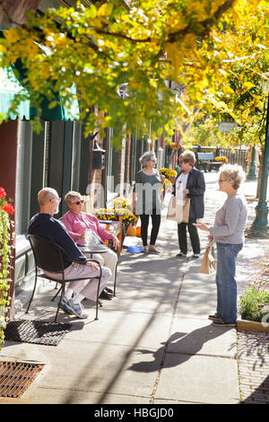 Gli amici dello shopping e del parlare, Canal Place, Little Falls, Herkimer Co8nty, Mohawk Valley, New York. Foto Stock