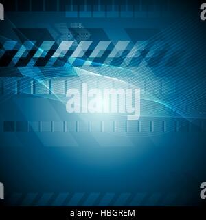 Blue tech sfondo con linee ondulate Foto Stock