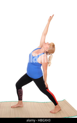 Lo Yoga trainer mostra pone. Foto Stock