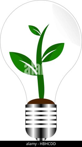 Lampadina realistico con interno foglia verde come concetto energetico. Eps vettoriali10 illustrazione. Illustrazione Vettoriale