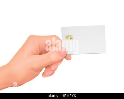 3d mano che tiene un fustellato chip card su sfondo bianco Illustrazione Vettoriale