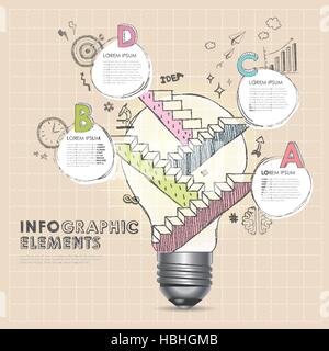 Vettore di luce creativo lampadina con mano disegnare stair astratto elementi infografico Illustrazione Vettoriale