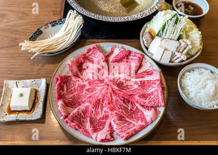 Carne di manzo Wagyu Shabu hot pot impostato Foto Stock