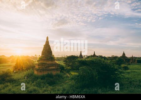 Bellissima alba su Bagan stupa e templi in Myanmar Foto Stock