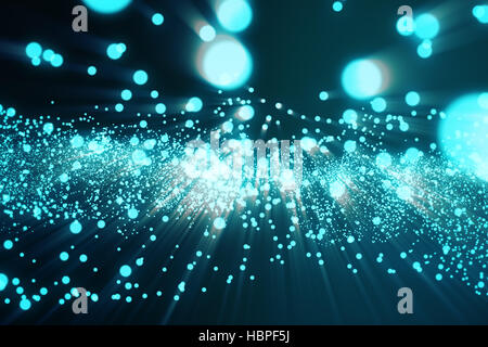 Rendering 3D sfondo del paesaggio. Il cyberspazio paesaggio griglia. La tecnologia 3d. Abstract paesaggio blu su sfondo nero con raggi di luce Foto Stock