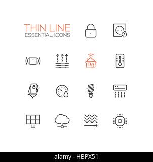 Smart House - Sottile linea singolo set di icone Illustrazione Vettoriale