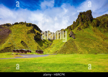 Camping in canyon Pakgil, Islanda Foto Stock