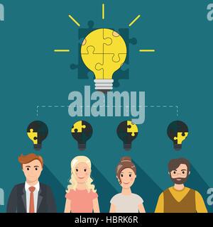 Il concetto di cooperazione con lampadina puzzle Illustrazione Vettoriale