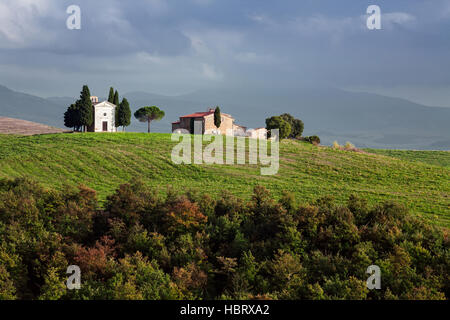 La cappella Vitaleta in Val d'Orcia, Toscana Foto Stock