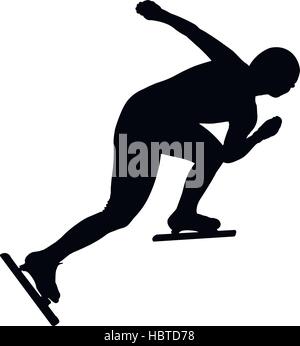 Atleta femminile velocità skater. silhouette nera su sfondo bianco Illustrazione Vettoriale