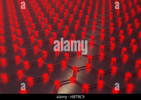 3D rendering red abstract nanotecnologie esagonale forma geometrica di close-up, concetto grafene struttura atomica, concetto grafene struttura molecolare. Foto Stock