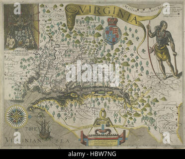 Viaggia attraverso la Virginia. [Da Theodor de Bry's "America", Vol. I, 1590]. - Didascalia: 'Map della Virginia." viaggia attraverso la Virginia [da Theodor de Bry's "America", Vol I, Foto Stock