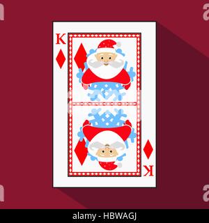 Carta da gioco. l'icona foto è facile. DIAMONT RE. Anno nuovo SANTA CLAUS. Tema Natale. con il bianco di un substrato di base. una illustrazione vettoriale su Illustrazione Vettoriale