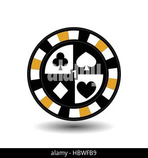 Chip per poker giallo quattro abiti e la figura uno e un bianco a linea tratteggiata la linea. un icona sul bianco isolato. Sfondo immagine eps 10 vecto Illustrazione Vettoriale