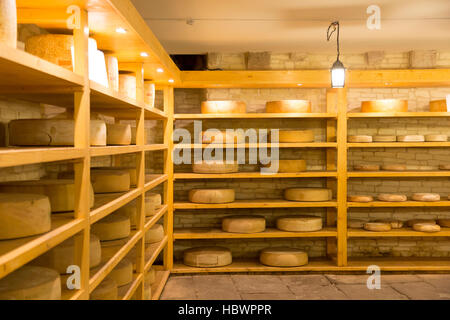 Formaggio alsaziano shop / cantina nel centro di Colmar, Alsazia, Francia Foto Stock