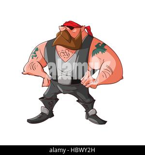 Colorufl illustrazione vettoriale di un cartoon rocker, biker o membro della gang Illustrazione Vettoriale