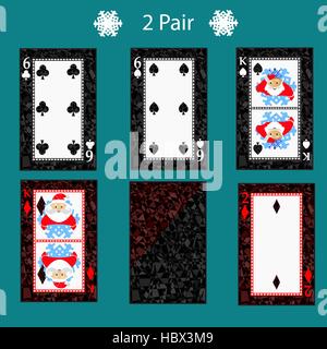 2 due coppie di carte da gioco poker combinazione. illustrazione vettoriale EPS 10. Su uno sfondo verde. Da utilizzare per la progettazione, la registrazione sui siti web, spogliatoio, Illustrazione Vettoriale