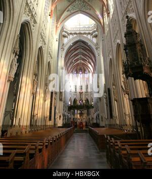 Navata & Coro del medievale Sint-Janskathedraal (St. Cattedrale di Giovanni) nella città di Den Bosch, Brabant, Paesi Bassi. La maglia di 2 immagini Foto Stock