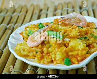 Htamin birmano Kyaw - Thai e Cinese di gamberi birmano Riso fritto Foto Stock