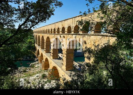 Acquedotto Romano di Pont du Gard, Nimes, Francia Foto Stock