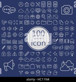 Semplice e alla moda e 100 sottile linea icone per il mobile o sito web Illustrazione Vettoriale