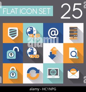 Internet e web icon set in design piatto Illustrazione Vettoriale