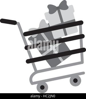 Carrello spesa online Scatole dono presenta colore grigio Illustrazione Vettoriale