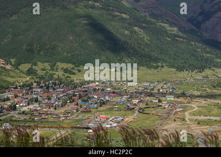 Vista aerea della vecchia città mineraria di Silverton, in Colorado, STATI UNITI D'AMERICA Foto Stock