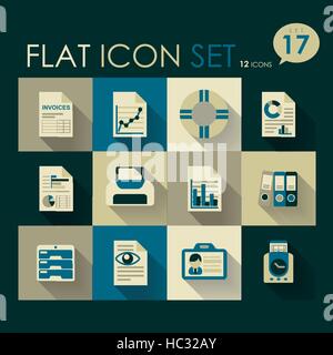 Office & business icon set vettore design piatto Illustrazione Vettoriale