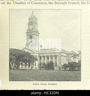 Pagina raffigurante informazioni storiche, demografiche ed economiche di Colonia del Capo e del Sud Africa, tra cui statistiche sulla popolazione, risorse naturali, produzione agricola e industriale, divisioni politiche e mappe, con illustrazioni. Foto Stock