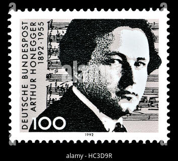 Il tedesco francobollo (1992) : Arthur Honegger (1892 - 1955), compositore svizzero, nato in Francia e ha vissuto prevalentemente a Parigi Foto Stock
