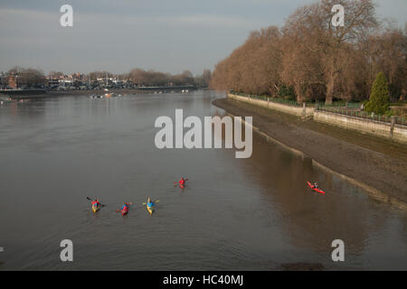 Putney, Londra, Regno Unito. Il 7 dicembre, 2016. Meteo. Canoisti godere paddling in inverno il sole sul Fiume Tamigi a Putney Credito: amer ghazzal/Alamy Live News Foto Stock