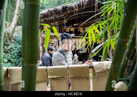 (161208) -- CHONGQING, 8 dicembre, 2016 (Xinhua) -- Li Gaoqiang asciuga 'Tuhuo' carta Xinglong in città, a sud-ovest della Cina di Chongqing, 7 dicembre, 2016. Li la famiglia, vivendo in Xinglong città di Chongqing ha tramandato l'artigianato tradizionale di rendere "Tuhuo' carta attraverso cinque generazioni. "Tuhuo' carta, fatto di bambù che cresce in aree locali, richiede elevati standard di tecniche attraverso tutte le fasi di lavorazione. Tuttavia, ad alta intensità di manodopera, scarse vendite e bassi rendimenti, l'imbarcazione viene ereditato da alcuni giovani, che ha spinto il governo a sviluppare come un progetto del turismo in un obiettivo di bo Foto Stock