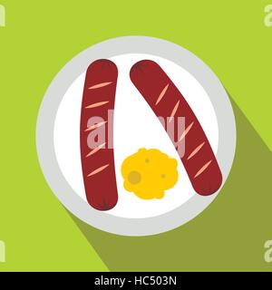 Salsicce su una piastra icona piatta Illustrazione Vettoriale