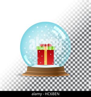 Snow Globe. Sfondo trasparente. Neve e dono. Vector illust Illustrazione Vettoriale