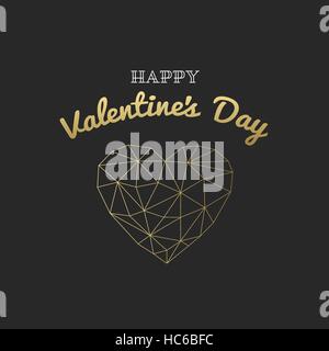 Happy Valentines Day card. Oro cuore poligonale. Vettore Illustrazione Vettoriale