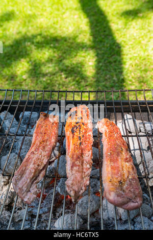 Braai barbecue di carne porta i filetti di carbone di fiamma Foto Stock