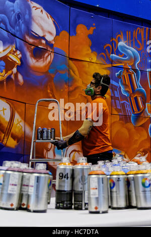 SATURNO Il Creatter o Miguel Angel Sanchez, artista di strada e artista di graffiti, Expocomic 2016, IFEMA, Madrid, Spagna Foto Stock