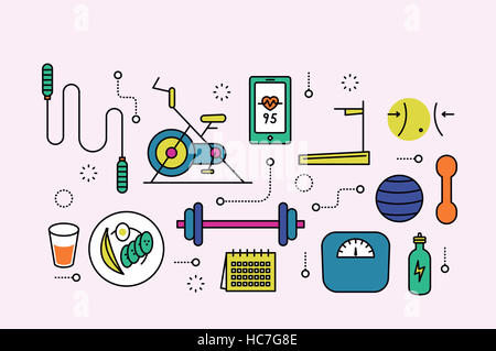 La linea icone correlate alla esercizio Foto Stock