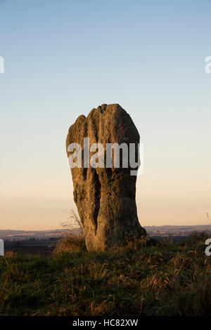 Duddo pietre permanente. Cerchio di pietra al tramonto. Northumberland, Inghilterra Foto Stock